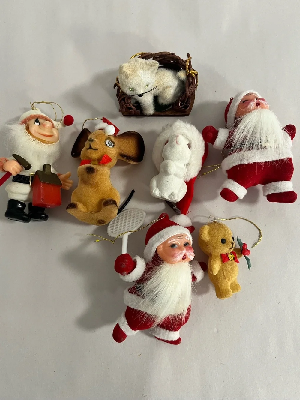 7 vintage flocked ornaments